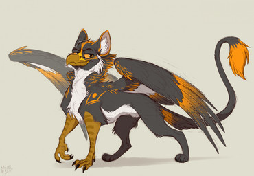 beak black_claws brown_eyebrows cheek_tuft chest_tuft claws eyebrows facial_tuft feathered_wings feathers feral fur grey_body grey_fur looking_back male markings multicolored_body multicolored_fur orange_eyes orange_markings pose quadruped simple_background solo tail tail_tuft tuft white_body white_fur wings mimi-fox mythology avian gryphon mythological_avian mythological_creature colored colored_sketch digital_drawing_(artwork) digital_media_(artwork) hi_res shaded simple_shading sketch
