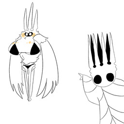 ambiguous_gender big_breasts bikini black_bikini black_clothing black_eyes black_swimwear breasts clothing duo eyelashes female fur gesture hand_gesture pointing pointing_at_another swimwear two-piece_swimsuit wings osakana2gou hollow_knight_(franchise) team_cherry pale_king_(hollow_knight) radiance_(hollow_knight) arthropod insect lepidopteran moth 1:1 male_(lore)