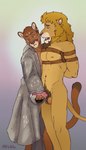 anthro bdsm bondage bound duo fur_coat male masturbation restraints rope rope_bondage rope_harness standing floyote ado_(adolinkholin) scotch_(adolinkholin) cougar felid feline lion mammal pantherine hi_res