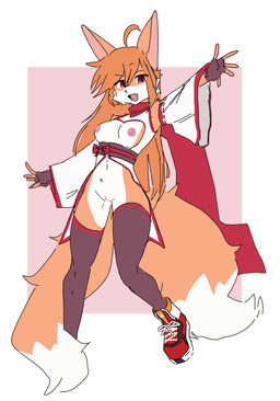 2_tails action_pose antenna_hair anthro breasts cheek_tuft clothed clothing facial_tuft female fingerless_gloves footwear fur genitals gloves hair handwear kemono legwear long_hair mostly_nude multi_tail multicolored_body multicolored_fur no_underwear open_mouth orange_body orange_fur orange_hair pointy_ears pose raised_arm red_eyes scarf shoes skimpy sleeveless_clothing sleeves solo spread_legs spreading stockings tail tuft two_tone_body two_tone_fur vulva white_body white_fur sparxel unnamed_character ambiguous_species canid canine fox mammal absurd_res full-length_portrait hi_res portrait