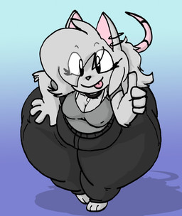 3_toes 4_fingers anthro barefoot biped black_bottomwear black_clothing black_collar black_eyebrows black_eyes black_pants bottom_heavy bottomwear bra breasts cleavage clothed clothed_anthro clothed_female clothing collar ear_piercing ear_ring eye_through_hair eyebrow_through_hair eyebrows eyelashes eyelashes_through_hair feet female female_anthro fingers fur gesture grey_body grey_clothing grey_ears grey_fur grey_hair grey_shirt grey_topwear hair hand_gesture huge_hips huge_thighs looking_at_viewer overweight overweight_anthro overweight_female pants piercing pink_inner_ear pink_tail pink_tongue ponytail ring_piercing shadow shirt solo tail thick_thighs thumbs_up toes tongue tongue_out topwear translucent translucent_hair underwear white_bra white_clothing white_underwear wide_hipped_anthro wide_hipped_female wide_hips blayaden elisa_(maddeku) fancy_rat mammal murid murine rat rodent 2022 colored digital_drawing_(artwork) digital_media_(artwork) english_description hi_res