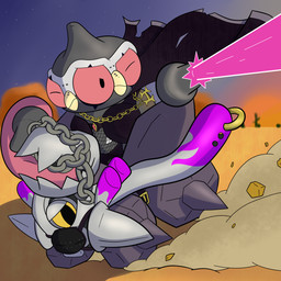 1_eye ambiguous_gender arceus_symbol barbell_piercing bdsm_gear beak beak_piercing belt belt_buckle big_eyes big_tongue biker black_body black_clothing black_eyeliner bondage_gear bridge_piercing buckle cactus cape chain clothing covered_mouth debris desert drifting driving duo eyeliner facial_piercing fishnet_clothing flame_pattern floating_hands flowing_cape furgonomics furry-specific_piercing gem gold_(metal) gold_jewelry gold_necklace gold_ring jewelry kicking_up_dirt laser machine makeup mouth_held_open mouth_mask multi_eye necklace nose_piercing one_eye_closed open_mouth piercing plant red_sclera riding_on_back sand serious_face shooting_weapon sky spiked_wheel spikes star starry_sky sunset tongue tongue_out torn_cape torn_clothing vehicle yellow_beak yellow_eyes yellow_sclera anoelotl nintendo pokemon animate_inanimate clay_creature claydol generation_3_pokemon generation_9_pokemon living_machine living_vehicle pokemon_(species) revavroom 1:1 absurd_res digital_drawing_(artwork) digital_media_(artwork) hi_res shaded