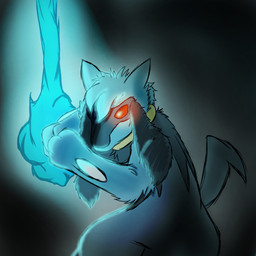 charging_up crouching death_stare energy_manipulation fist_in_palm glowing_hands gradient_background looking_at_viewer male one_eye_obstructed red_eyes shaggy_fur simple_background solo templar_ponyboy nintendo pokemon generation_4_pokemon pokemon_(species) riolu 1:1 hi_res