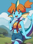 alternate_species anthro blue_body blue_skin clothing crop_top ear_fins female fin fish_tail furrification gym_leader shirt solo suspenders topwear aokushan nintendo pokemon misty_(pokemon) eeveelution generation_1_pokemon pokemon_(species) vaporeon hi_res