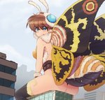 ambiguous_gender animal_humanoid arthropod arthropod_humanoid big_butt blue_eyes breasts brown_hair butt city clothed clothing digital_media_(artwork) embarrassed female group hair human humanoid insect insect_humanoid kaiju kaiju_girls_(webcomic) larger_female lepidopteran lepidopteran_humanoid looking_back macro mammal moth_humanoid mothra mothra_(series) ncmares outside shaded sitting size_difference smaller_ambiguous solo_focus toho