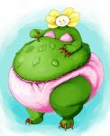 belly big_belly claws clothing curvy_figure diaper flower huge_belly hyper hyper_belly male not_furry obese obese_male overweight overweight_male plant red_claws simple_background solo thick_thighs featherhead undertale undertale_(series) flowey_the_flower elemental_creature flora_fauna 2018 digital_media_(artwork) hi_res