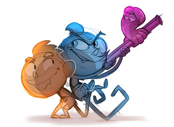 buckteeth clothing duo eyebrows gun male ranged_weapon shirt smile teeth tentacles toony topwear unibrow weapon enookie rocket_monkeys gus_(rocket_monkeys) wally_(rocket_monkeys) aquatic cephalopod coleoid decapodiform haplorhine mammal mollusk monkey primate digital_media_(artwork) hi_res