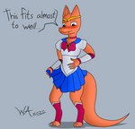 anthro blush bottomwear clothed clothing crossdressing dialogue femboy male ribbons skirt skirt_hold solo text weridartist sailor_moon_(series) dinosaur prehistoric_species reptile scalie 2020 absurd_res digital_media_(artwork) english_text hi_res