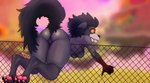 anthro big_breasts big_butt black_body black_claws black_eyes black_fur black_hair black_tail blood blood_in_mouth blood_on_hand bodily_fluids breasts butt claws digitigrade eyelashes featureless_crotch female fence fur grey_body grey_fur hair orange_sclera pawpads pink_pawpads rear_view solo tail thick_thighs wide_hips sakharok creativeforge_games hyperstrange postal:_brain_damaged postal_(series) running_with_scissors_(company) fluffy_friend_(postal) canid canine canis mammal wolf full-length_portrait portrait