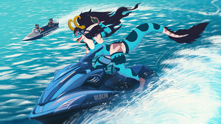 2_horns 3_toes aiming_at_another anklet black_hair boat breasts claws clothing curved_horn detailed_background digitigrade eyewear feet female finger_claws frag_grenade fragmentation_grenade fur furgonomic_swimwear furgonomics furry_tail glasses group gun hair handgun horn jetski jewelry long_ears long_hair long_tail looking_at_viewer male medium_breasts motorboat_(boat) non-mammal_breasts outside pistol police police_chase police_hat police_uniform ranged_weapon scales smug_face tail tapering_tail thick_tail toes trio uniform vehicle water water_background watercraft weapon white_body white_scales ulolin mythology canid canine dragon mammal mythological_creature mythological_scalie scalie wingless_dragon 16:9 2023 adobe_photoshop_(artwork) better_version_at_source digital_media_(artwork) russian_description signature translated_description widescreen