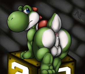 ?_block all_fours anthro anus backsack balls barefoot big_balls big_butt biped block blue_eyes bodily_fluids butt cum cum_in_ass cum_inside cum_on_butt feet genital_fluids genitals half-closed_eyes hindpaw item_box leaking_cum looking_back male narrowed_eyes non-mammal_balls paws perineum raised_tail rear_view soles solo tail tail_anus white_balls white_perineum namarx7 mario_bros nintendo green_yoshi scalie yoshi 2015
