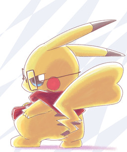 ambiguous_gender blue_eyes eyewear feral glasses looking_at_viewer looking_back looking_back_at_viewer multicolored_body one_eye_obstructed pupils rear_view rectangular_glasses red_cheeks red_scarf scarf simple_background solo two_tone_body white_background white_pupils yellow_body chaba nintendo pokemon generation_1_pokemon pikachu pokemon_(species) 5:6 hi_res female_(lore)