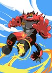 black_boots black_clothing black_footwear boots clothing cloud flying footwear jewelry male pendant rocket_boots shoes sky solo glaucosilva nintendo pokemon tahu_(incineroar) generation_7_pokemon incineroar pokemon_(species)