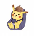 beverage black_nose booster_seat clothing coffee container cup deerstalker_hat dipstick_ears ear_markings fur hat headgear headwear holding_container holding_cup holding_object multicolored_ears red_cheeks seatbelt simple_background sitting smile solo white_background yellow_body yellow_fur swaggypirate nintendo pokemon pokemon_detective_pikachu detective_pikachu generation_1_pokemon pikachu pokemon_(species) 2019 absurd_res colored_sketch hi_res sketch