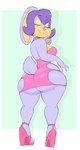 anthro big_butt breasts butt cleavage clothed clothing dress female footwear fur high_heels looking_at_viewer looking_back looking_back_at_viewer purple_body purple_fur shoes solo thick_thighs underbutt usnarbit lilly_lopwell lagomorph leporid mammal rabbit 2023 absurd_res digital_media_(artwork) hi_res