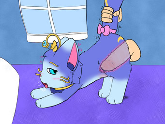 3_fingers 3_toes ass_up bed bestiality blue_body blue_fur blush bodily_fluids bow_ribbon breath detailed_background disembodied_hand disembodied_penis duo feet female female_on_human feral feral_penetrated fingers fur furniture genital_fluids genitals half-closed_eyes heart_symbol human_on_feral human_penetrating human_penetrating_feral humanoid_genitalia humanoid_penis internal internal_vaginal interspecies looking_at_another looking_at_partner looking_back looking_back_at_another looking_back_at_partner male male/female male_on_feral markings narrowed_eyes neck_tuft open_mouth penetration penis pink_nose sex side_view solo_focus tail tail_pull tears toes tuft uterus vaginal vaginal_fluids vaginal_penetration whiskers x-ray_view yellow_markings cookid league_of_legends riot_games tencent yuumi_(lol) domestic_cat felid feline felis human mammal