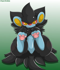 3_toes ambiguous_gender butt digitigrade featureless_crotch feet feral gradient_background green_background hindpaw pawpads paws pink_pawpads simple_background solo toes type nintendo pokemon generation_4_pokemon luxray pokemon_(species) 2015 hi_res