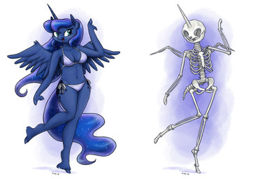 anthro back_wings bikini blue_body blue_fur blue_hair bone breasts cleavage clothed clothing feathered_wings feathers female fetlocks fur hair hoof_hands hooves horn knock-kneed long_hair navel on_one_leg open_mouth open_smile simple_background skeleton smile solo sparkles sparkling_hair standing swimwear thick_thighs two-piece_swimsuit unguligrade white_background wide_hips wings king-kakapo friendship_is_magic hasbro my_little_pony mythology princess_luna_(mlp) equid equine mammal mythological_creature mythological_equine winged_unicorn 2017 hi_res
