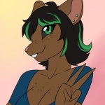 anthro black_hair buckteeth female freckles green_eyes green_hair green_highlights hair highlights_(coloring) multicolored_hair simple_background solo teeth two_tone_hair crovirus mike_argentum_(copyright) michelle_sterling mammal murid murine rat rodent 1:1 portrait