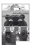 anthro bear big_bad_wolf blush canid canine canis clothing comic dialogue duo english_text fairy_tales greyscale hi_res little_red_riding_hood_(copyright) male mammal maririn monochrome text wolf