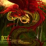 ambiguous_gender day detailed_background feathered_wings feathers feral green_body green_scales outside red_body red_feathers scales solo text wings tatiilange american_mythology aztec_mythology mesoamerican_mythology mythology quetzalcoatl couatl deity feathered_scalie feathered_snake reptile scalie snake 1:1 2018 digital_media_(artwork) hi_res url