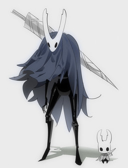 2_horns aged_down aged_up ambiguous_gender biped black_body black_eyes cloak clothed clothing duo empty_eyes fingers horn melee_weapon nail_(weapon) shadow simple_background standing weapon weapon_on_back white_background du_dang hollow_knight_(franchise) team_cherry hollow_knight_(character) the_knight_(hollow_knight) arthropod vessel_(species) 2025 hi_res sibling_(lore)