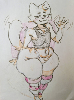 big_butt blush blush_stickers butt clothing femboy gesture huge_hips huge_thighs looking_at_viewer male shirt tank_top thick_thighs topwear waving waving_at_viewer wide_hips welyr felid feline mammal traditional_media_(artwork)