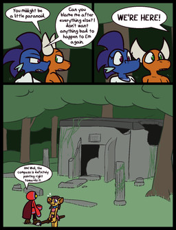 2_horns anthro black_body blue_body blue_scales brown_clothing brown_footwear brown_hair brown_shoes cape clothing dialogue female footwear forest grass green_eyes green_pupils hair holding_melee_weapon holding_object holding_polearm holding_spear holding_weapon horn male melee_weapon no_pupils orange_body orange_scales outside pink_clothing pink_shirt pink_topwear plant polearm pupils purple_hair red_cape red_clothing red_robe robe ruins scales shirt shoes slit_pupils smile spear speech_bubble text topwear tree weapon white_clothing white_horn white_shirt white_topwear yellow_body yellow_eyes yellow_skin ultilix european_mythology mythology isabella_(ultilix) leo_the_magician ruby_(ultilix) to-be-named-later demon dragon goblin humanoid mythological_creature mythological_scalie scalie shadow_creature western_dragon 2026 comic english_text hi_res