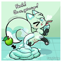 anus apple beverage blush border breath butt colored_feces dialogue drinking_straw feces female female_pooping feral food food_feces fruit genitals green_apple green_feces heart_symbol holding_beverage holding_object humanoid_genitalia humanoid_genitalia_on_feral humanoid_vulva humanoid_vulva_on_feral leg_markings looking_at_viewer looking_back markings on_one_leg one_eye_closed paws plant pooping pooping_on_floor presenting presenting_hindquarters quadruped question_mark raised_tail rear_view scatplay slushie smile socks_(marking) solo standing tail talking_to_viewer text unusual_feces vulva white_border fairyfudge chikn_nuggit slushi_(chikn_nuggit) canid canine fox mammal 1:1 digital_media_(artwork) english_text hi_res signature