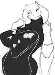 anthro big_breasts blush breasts clothing female solo yamabat undertale_(series) toriel bovid caprine goat mammal black_and_white monochrome