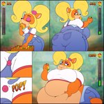 1:1 2020 absurd_res activision anthro belly big_belly big_breasts black_border border breasts butt clothing coco_bandicoot crash_bandicoot_(series) eating female food fruit fur hi_res huge_belly huge_breasts hyper hyper_belly hyper_breasts meter obese obese_anthro obese_female overweight overweight_anthro overweight_female plant shirt solo stunnerpony thick_thighs topwear weight_gain wumpa_fruit