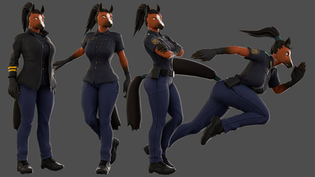 5_fingers anthro black_hair boots bottomwear breasts brown_body brown_fur clothed clothed_anthro clothed_female clothing female fingers footwear fur gloves hair handwear humanoid_hands jacket pants police police_uniform running shirt shoes solo standing topwear uniform petruz petruz_(modeler) ryuma_(petruz) equid equine horse mammal 16:9 3d_(artwork) blender_(artwork) digital_media_(artwork) hi_res widescreen