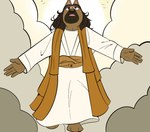 anthro brown_body brown_clothing brown_ears brown_eyes brown_fur brown_hair brown_nose clothed clothing cloud floating fur hair looking_up male religion robe solo tongue white_clothing white_robe beargarbage bluey_(series) jesus_christ avian bird canid canine canis deity domestic_dog mammal 2024 digital_media_(artwork) hi_res
