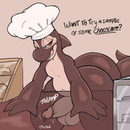 3_fingers anthro balls big_butt big_penis bodily_fluids butt candy cetacean_tail chef_hat chocolate circumcised clothing dessert dialogue erection fingers food genital_fluids genitals hairless hat headgear headwear huge_butt humanoid_genitalia humanoid_penis looking_at_viewer male nude nude_male onomatopoeia open_mouth penis precum slightly_chubby smile solo sound_effects tail teeth text thick_thighs tongue tongue_out virito cocoa_(niney) aquatic cetacean dolphin food_creature living_candy living_chocolate mammal oceanic_dolphin orca toothed_whale whale 1:1 absurd_res english_text hi_res