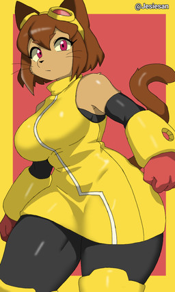 anthro biped breasts brown_body brown_hair clothed clothing eyewear female female_anthro fur goggles hair kemono looking_at_viewer simple_background solo tail whiskers jc_calico_19 gameoverse glitch_productions kit_bodega domestic_cat felid feline felis mammal 2026 3:5 absurd_res digital_media_(artwork) hi_res