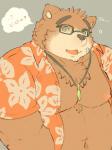 anthro belly blush brown_body brown_fur clothed clothing eyewear fur glasses male moobs nipples open_clothing open_shirt open_topwear overweight overweight_anthro overweight_male shirt simple_background solo text topwear buta5kawa hamuga86 lifewonders tokyo_afterschool_summoners volos_(tas) bear mammal 2019 absurd_res hi_res japanese_text