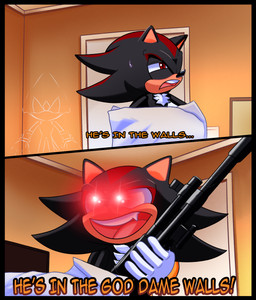 angry black_border bodily_fluids border detailed_background fur glowing gun holding_gun holding_object holding_ranged_weapon holding_weapon inside invisible male pillow profanity ranged_weapon scene_parody shitpost solo sweat text weapon bluebutterz sega sonic_the_hedgehog_(series) espio_the_chameleon shadow_the_hedgehog chameleon eulipotyphlan hedgehog lizard mammal reptile scalie absurd_res hi_res meme