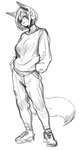 anthro biped bottomwear breasts cheek_tuft clothed clothed_anthro clothed_female clothing dipstick_tail eyebrows facial_tuft female female_anthro fluffy fluffy_tail footwear fully_clothed fully_clothed_anthro fully_clothed_female fur hair hand_in_pocket looking_at_viewer markings pants pockets shoes short_hair simple_background smile smiling_at_viewer solo standing tail tail_markings tuft white_background kambo lenka_(janjin192) canid mammal digital_drawing_(artwork) digital_media_(artwork) english_description full-length_portrait hi_res monochrome portrait sketch