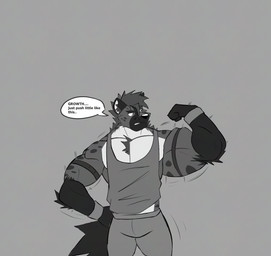 anthro biceps flexing growth growth_sequence male muscle_growth muscular muscular_male pecs renzakart hyena mammal