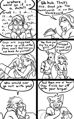 adolescent anthro beak big_muscles blush clothed clothed_anthro clothed_female clothed_male clothing cunnilingus_gesture dialogue eyewear female floppy_ears fully_clothed fully_clothed_anthro fully_clothed_female fully_clothed_male fur gesture glasses group hair hoodie jewelry long_hair male markings muscular muscular_anthro muscular_male necklace nervous open_mouth open_smile paper profanity ring_(marking) ringed_tail shirt smile speech_bubble striped_markings striped_tail stripes stuttering suggestive suggestive_gesture tail tail_markings tank_top text topwear young young_anthro young_female young_male black-kitten franky_(black-kitten) kacey_(black-kitten) linda_(black-kitten) lyse_(black-kitten) rachelle_(black-kitten) tamara_(black-kitten) toby_(black-kitten) avian bird canid canine canis domestic_dog equid equine mammal mouse murid murine rodent zebra 2018 5:8 comic digital_drawing_(artwork) digital_media_(artwork) english_text hi_res monochrome
