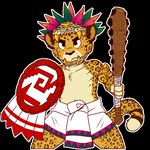 anthro aztec clothed clothing countershade_face countershade_fur countershade_torso countershading dipstick_tail fur holding_macuahuitl holding_melee_weapon holding_object holding_shield holding_weapon jaguar_warrior macuahuitl male markings melee_weapon shield simple_background solo tail tail_markings transparent_background warrior weapon young young_anthro iztli iztli_(iztli) felid jaguar mammal pantherine 1:1 2020 alpha_channel