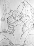 angry breasts crossgender featureless_crotch female machine not_furry text akabane_jin capcom mega_man_(series) megaman_(classic) clown_man robot_master hi_res japanese_text monochrome signature traditional_media_(artwork)