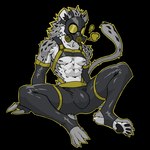 abs anthro armwear bulge clothing detailed_bulge feet fingerless_gloves fur gas_mask gloves grey_body grey_fur handwear latex latex_armwear latex_clothing latex_legwear legwear male mask pawpads sitting solo stirrup_legwear straps_across_chest tail white_body white_fur knil_(artist) felid feline mammal 1:1 alpha_channel