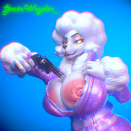anthro big_breasts breasts clothing clothing_aside female fur gun hammerspace handgun opening_jacket ranged_weapon revolver smile solo weapon white_body white_fur gratewryder twilightv0ids_(modeler) epic_games fortnite fortnite:_battle_royale lady_poodlina canid canine canis domestic_dog mammal poodle 1:1 3d_(artwork) absurd_res blender_(artwork) digital_media_(artwork) hi_res