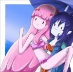 black_hair blush clothing duo fangs female hair not_furry panties pink_body pink_hair pink_skin smile teeth underwear wet the-butcher-x adventure_time cartoon_network marceline_abadeer princess_bubblegum humanoid vampire