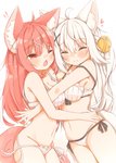 ahoge blush bra breasts clothing duo exclamation_point eyes_closed female female/female hair hug navel one_eye_closed panties pink_hair simple_background underwear white_background white_hair minato_yuu animal_humanoid canid canid_humanoid canine canine_humanoid fox_humanoid humanoid mammal mammal_humanoid 2020 absurd_res hi_res