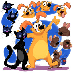 anthro black_body black_fur eyewear female floating_eyebrows fur glasses group hair looking_at_viewer male simple_background smile tail trio whiskers orlandofox fetch!_with_ruff_ruffman pbs blossom_(fetch_with_ruff_ruffman) chet_(fetch_with_ruff_ruffman) ruff_ruffman canid canine canis domestic_cat domestic_dog felid feline felis mammal mouse murid murine rodent 1:1 digital_media_(artwork) hi_res multiple_scenes