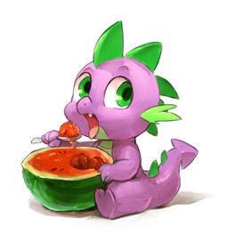 cutlery eating fangs food fruit holding_object holding_spoon kitchen_utensils male melon open_mouth plant sitting solo spoon tail teeth tools watermelon watermelon_half young audrarius friendship_is_magic hasbro my_little_pony mythology spike_(mlp) dragon mythological_creature mythological_scalie scalie 2015 digital_media_(artwork)