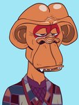 ambiguous_gender big_ears blue_background bored clothing crow's_feet eyeliner half-closed_eyes makeup narrowed_eyes nft simple_background solo suit tan_body tan_skin teeth_showing what joshuamartian bored_ape_yacht_club star_trek star_trek_deep_space_9 nft_monkey ape ferengi haplorhine humanoid mammal primate lol_comments