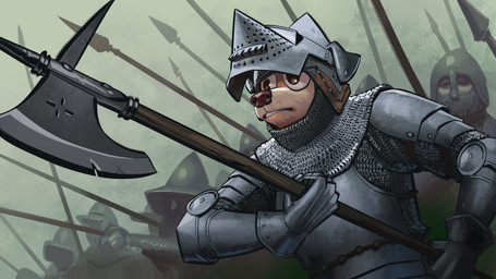 armor chainmail googly_eyes group knight male medieval medieval_armor solo warrior angusburgers bird_dog canid canine canis domestic_dog golden_retriever hunting_dog mammal retriever 2025 absurd_res hi_res